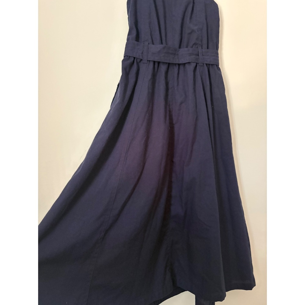 Central Park West Navy Blue Linen Blend Halter Button Front Midi Dress Sz XS - Picture 9 of 14